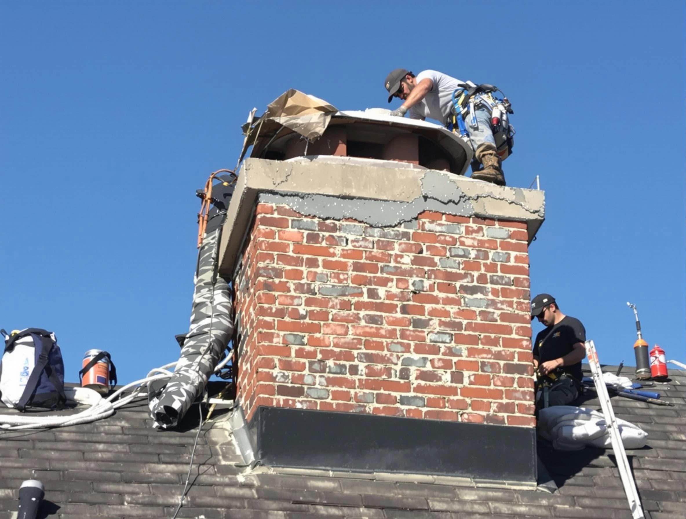 Albuquerque Chimney Sweep installing a custom chimney crown in Albuquerque, NM
