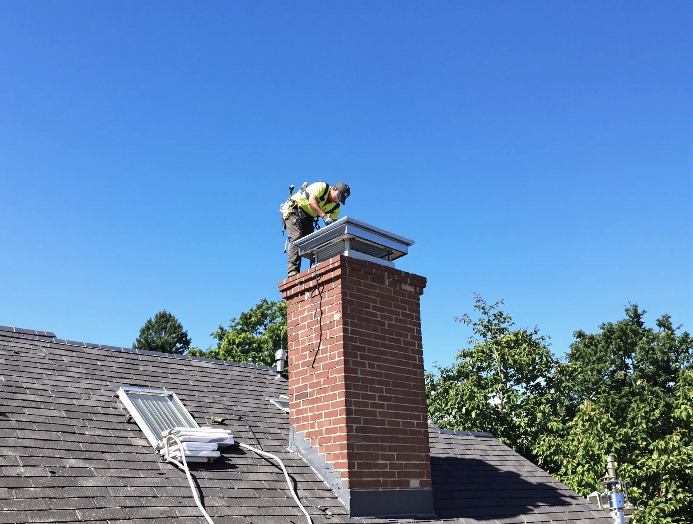Albuquerque Chimney Sweep technician measuring a chimney cap in Albuquerque, NM