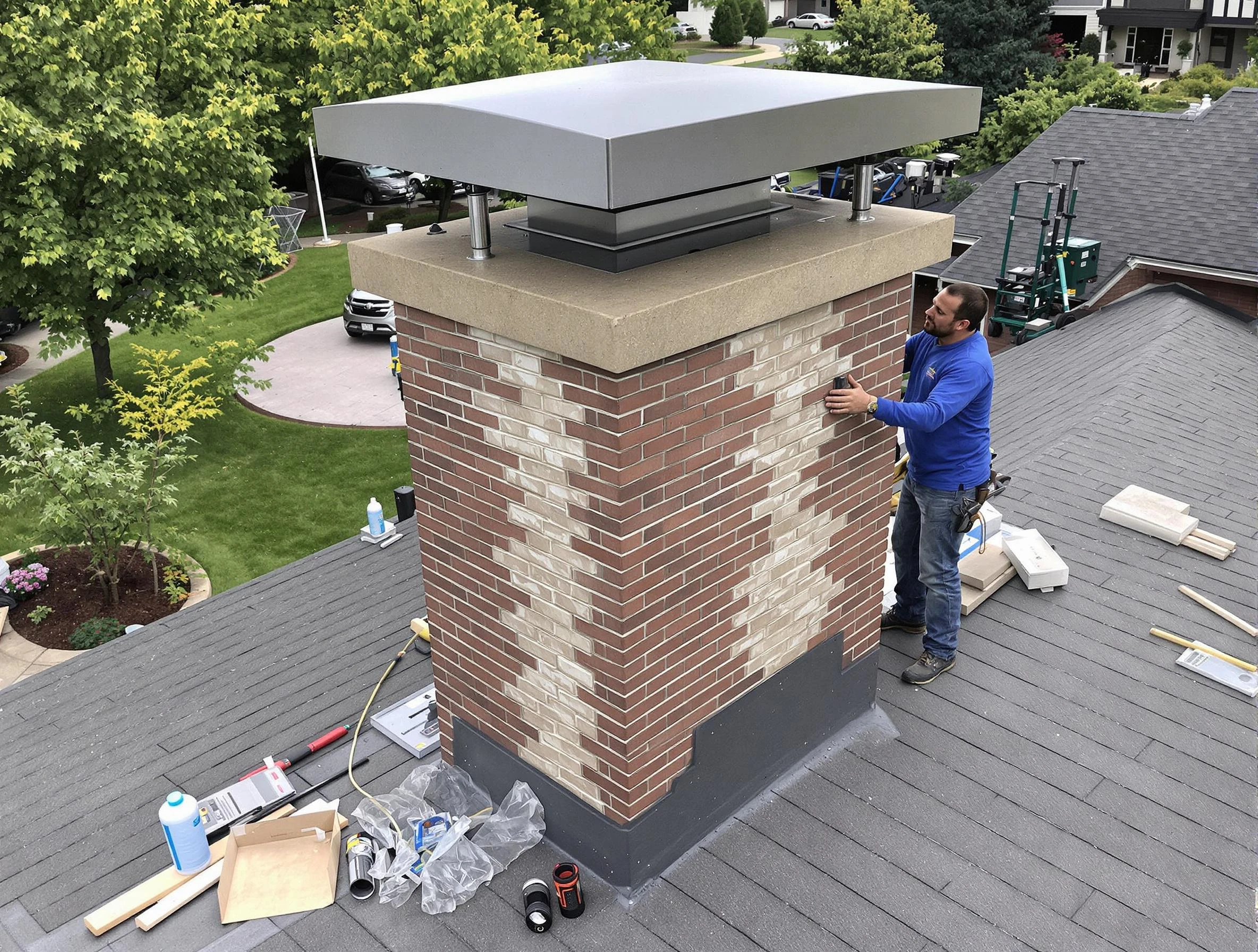 Albuquerque Chimney Sweep team working on a custom chimney remodel in Albuquerque, NM